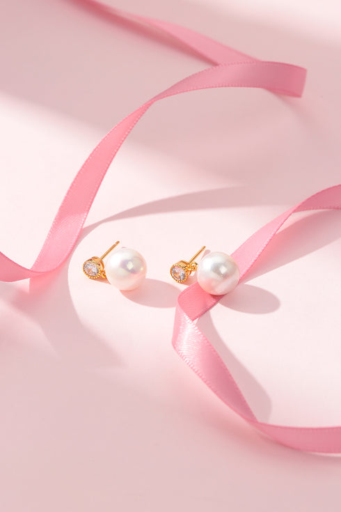 Edison Pearl Zirconia Stud Earrings- 18K Gold Vermeil